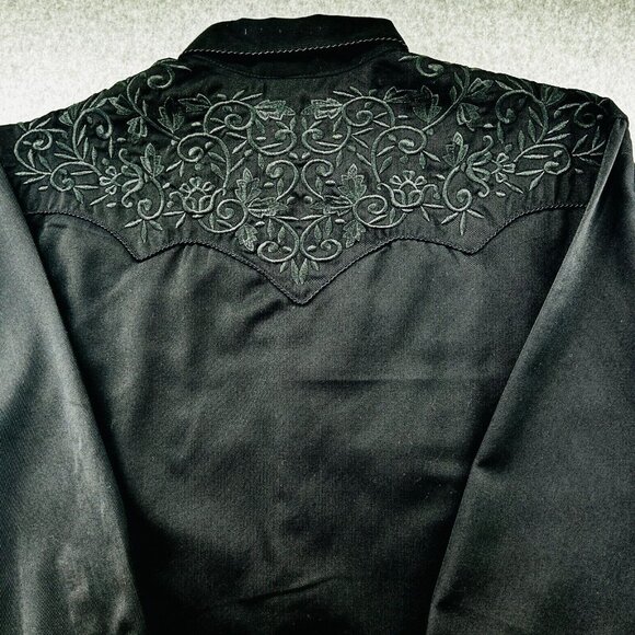 Larry Mahan Cowboy Collection Western Pearl Snap Shirt Size XL Black Embroidered - Picture 9 of 13